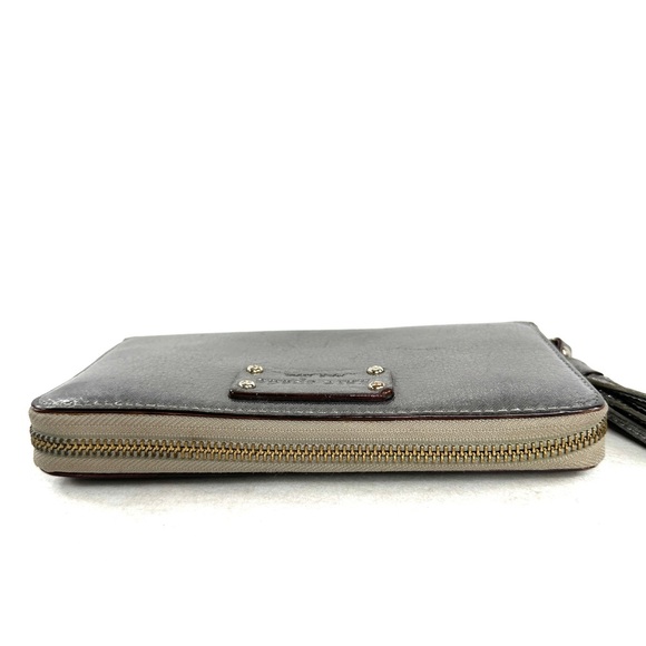 Kate Spade Silver Sparkly Leather Large Zip Around Wallet Clutch Purse Logo - Picture 4 of 9